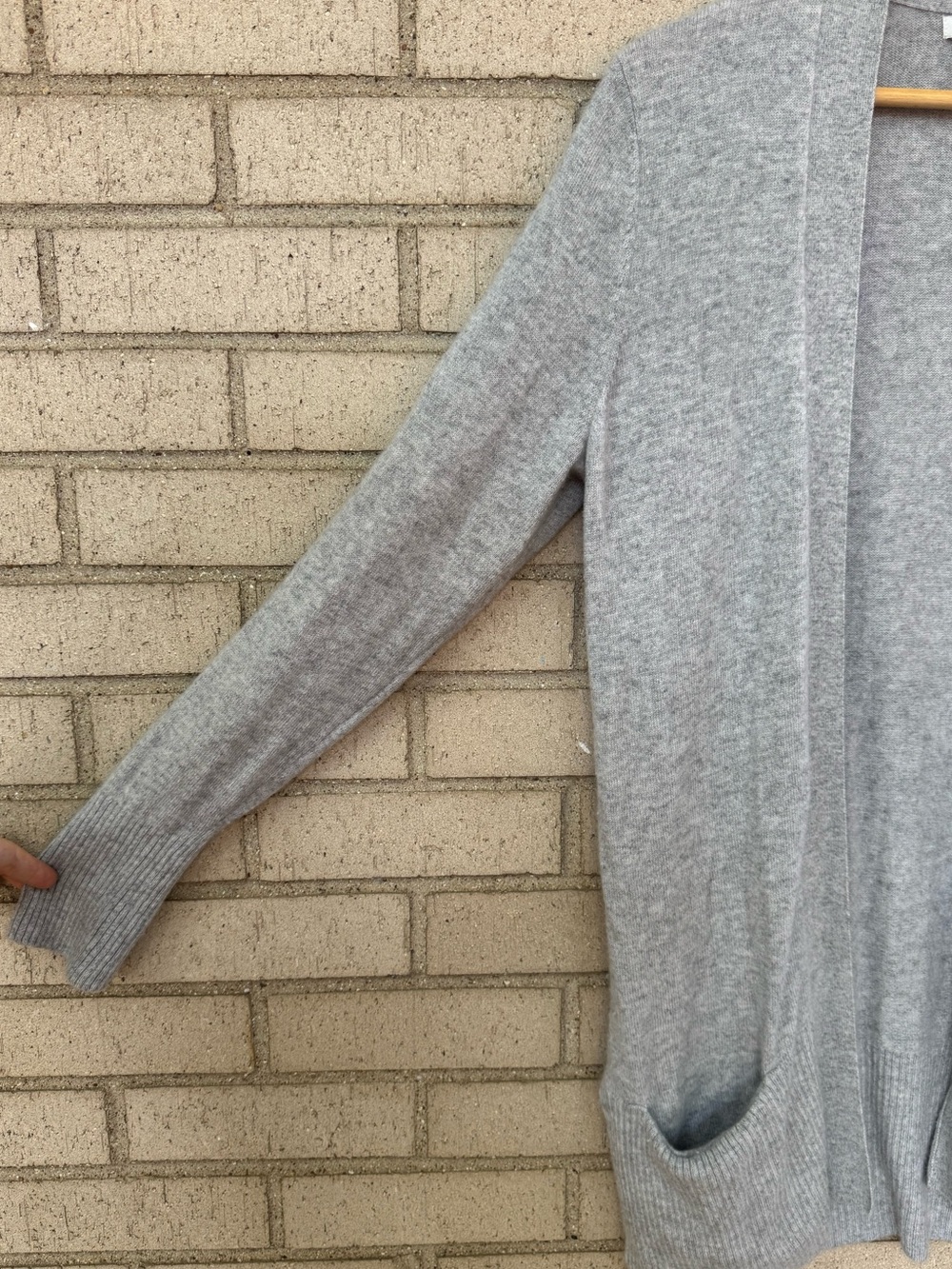 L.L.Bean Cashmere Open Front Cardigan Sweater Gray Longline Pockets Petite Small - Picture 2 of 5